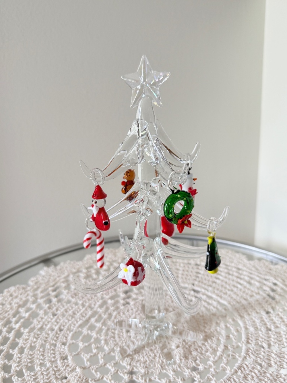 Gorham Winter Follies Crystal Glass Christmas Tree with Miniature Glass Ornament